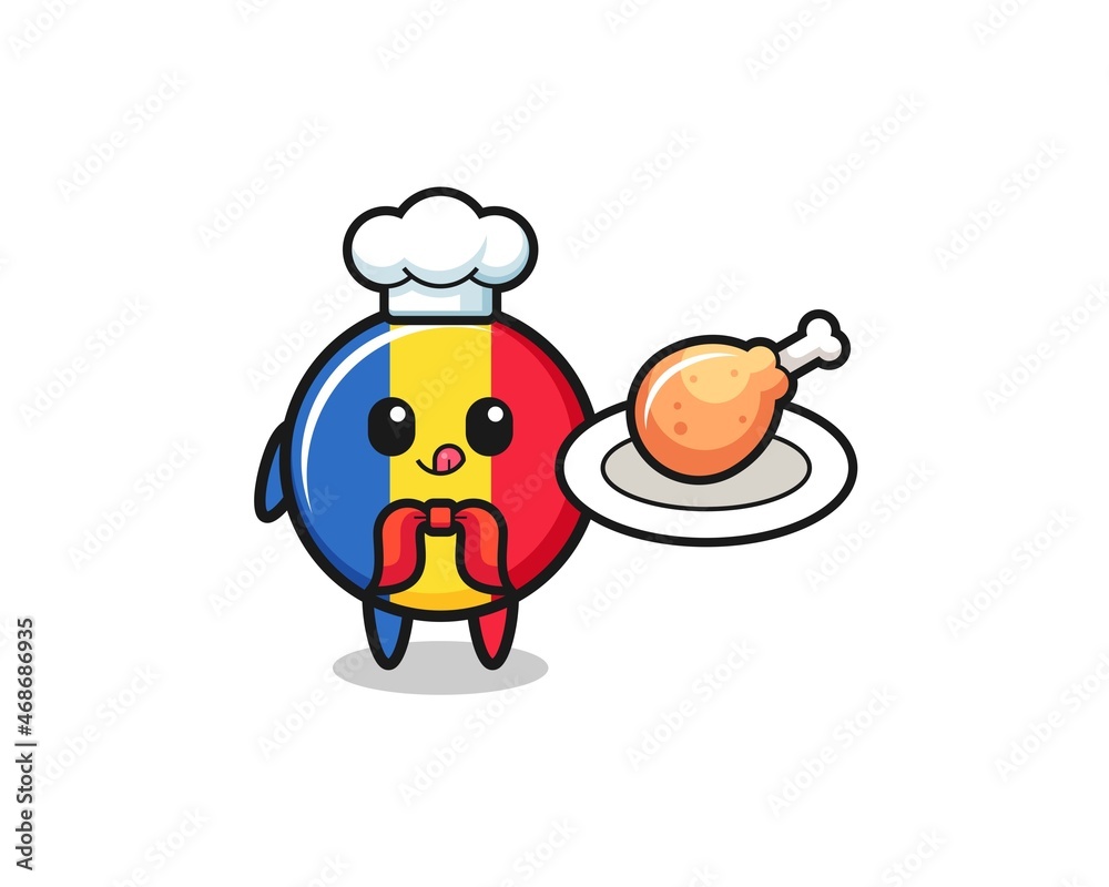 romania flag fried chicken chef cartoon character romania flag fried chicken chef cartoon character