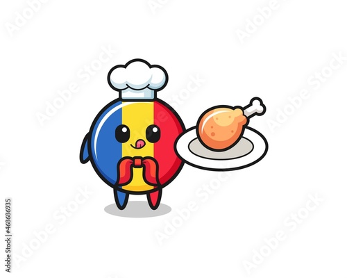 romania flag fried chicken chef cartoon character