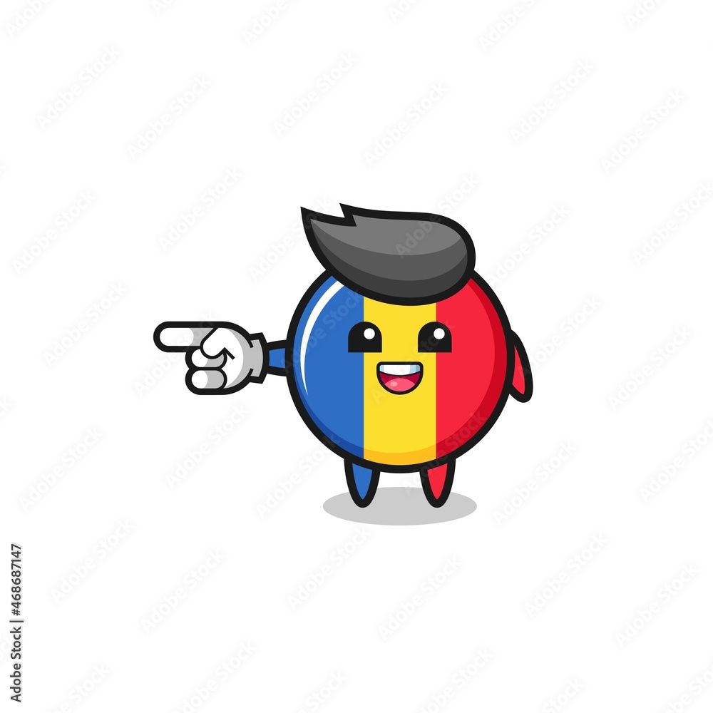 romania flag cartoon with pointing left gesture romania flag cartoon with pointing left gesture
