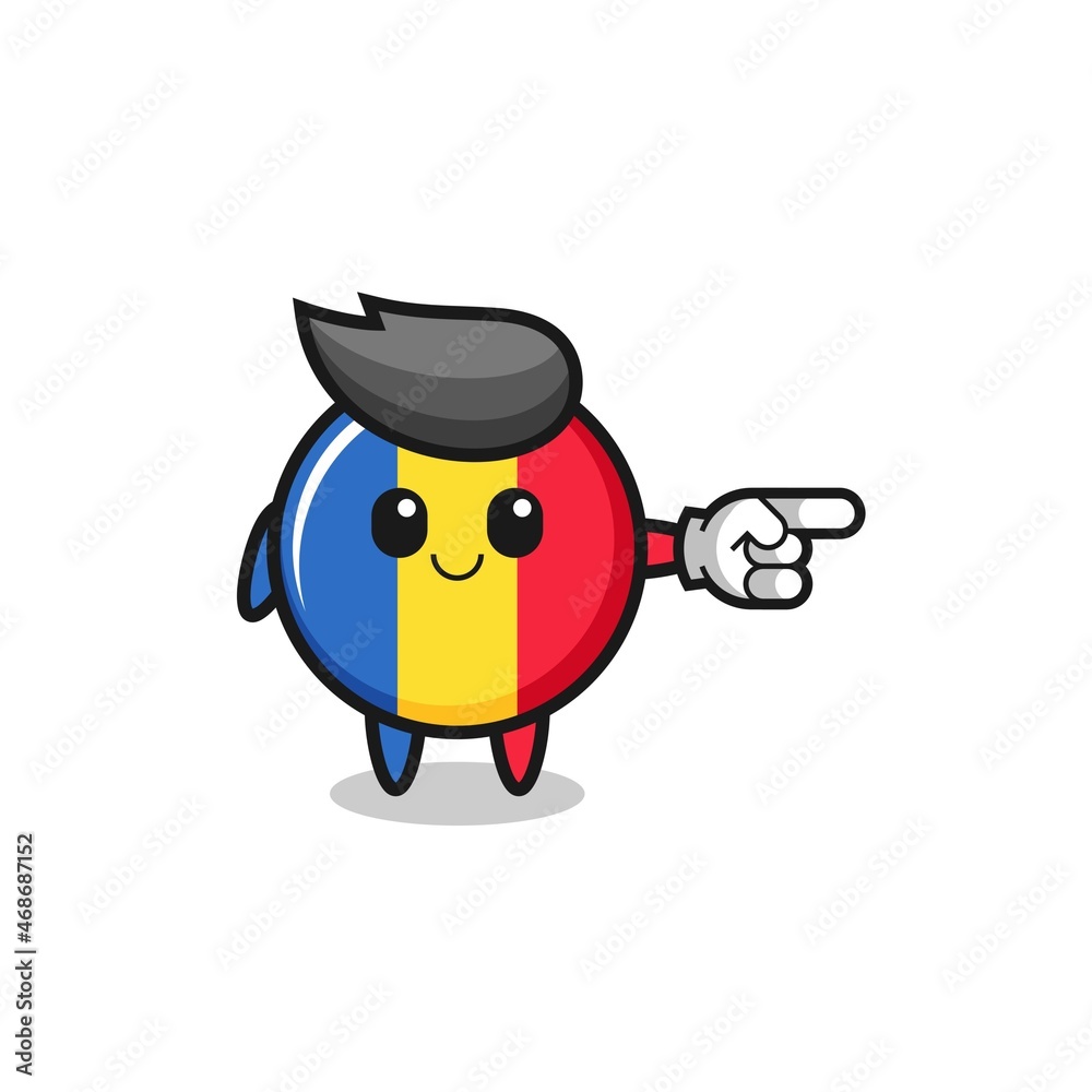 romania flag mascot with pointing right gesture