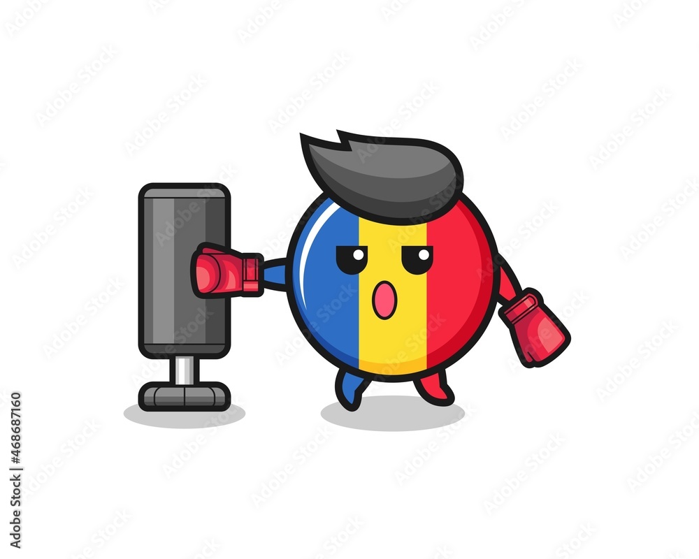 romania flag boxer cartoon doing training with punching bag romania flag boxer cartoon doing training with punching bag