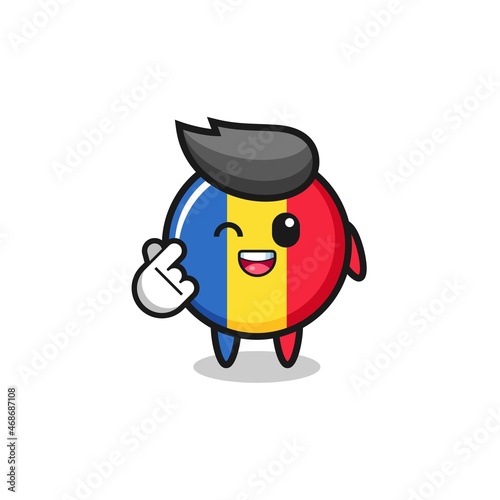 romania flag character doing Korean finger heart