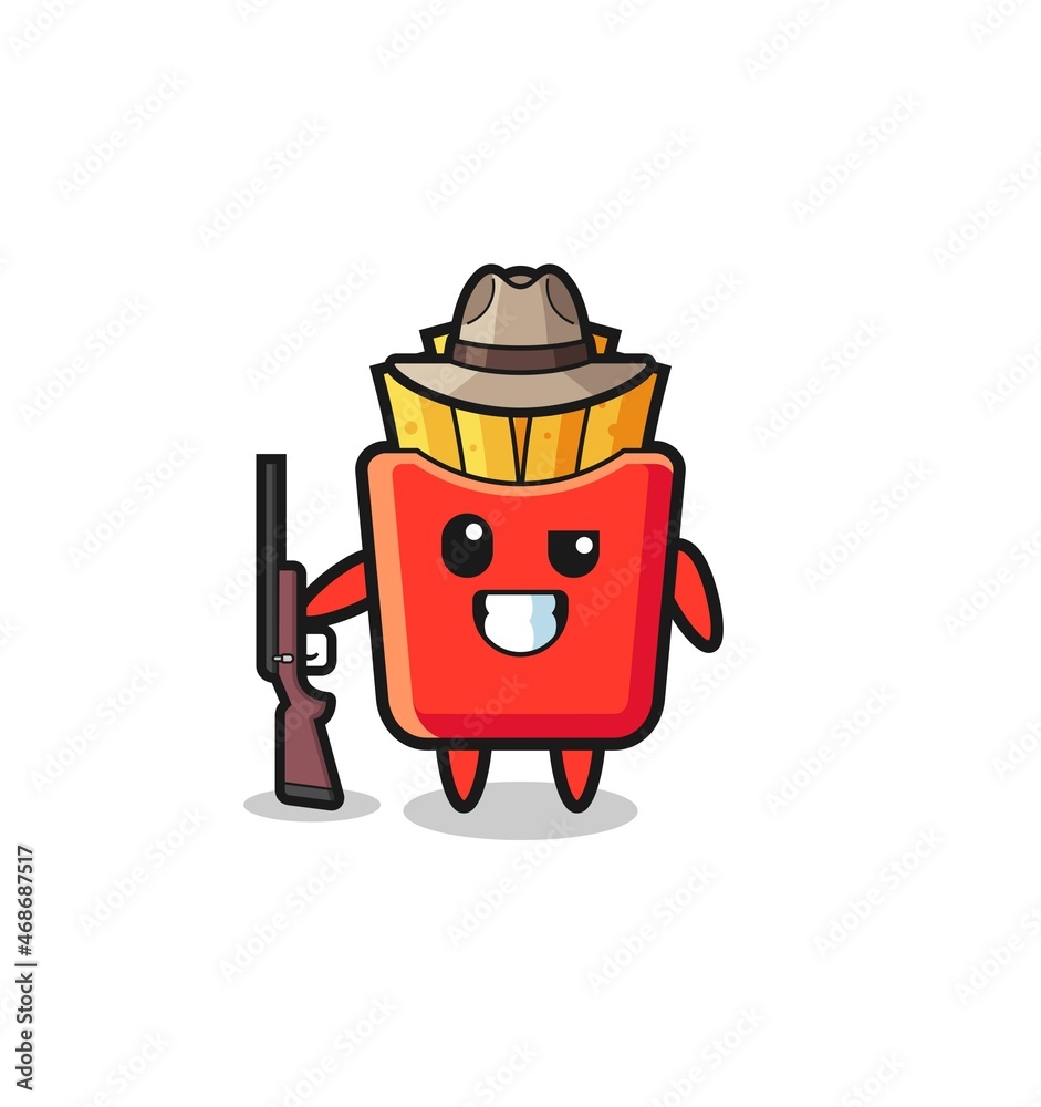 french fries hunter mascot holding a gun french fries hunter mascot holding a gun