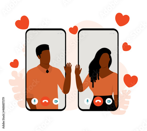 Young Black Couple Using Video Call For Dating.