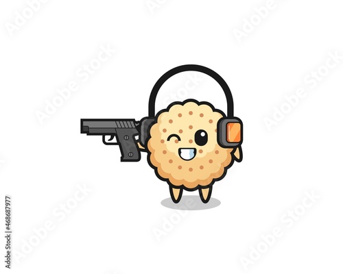 illustration of round biscuits cartoon doing shooting range