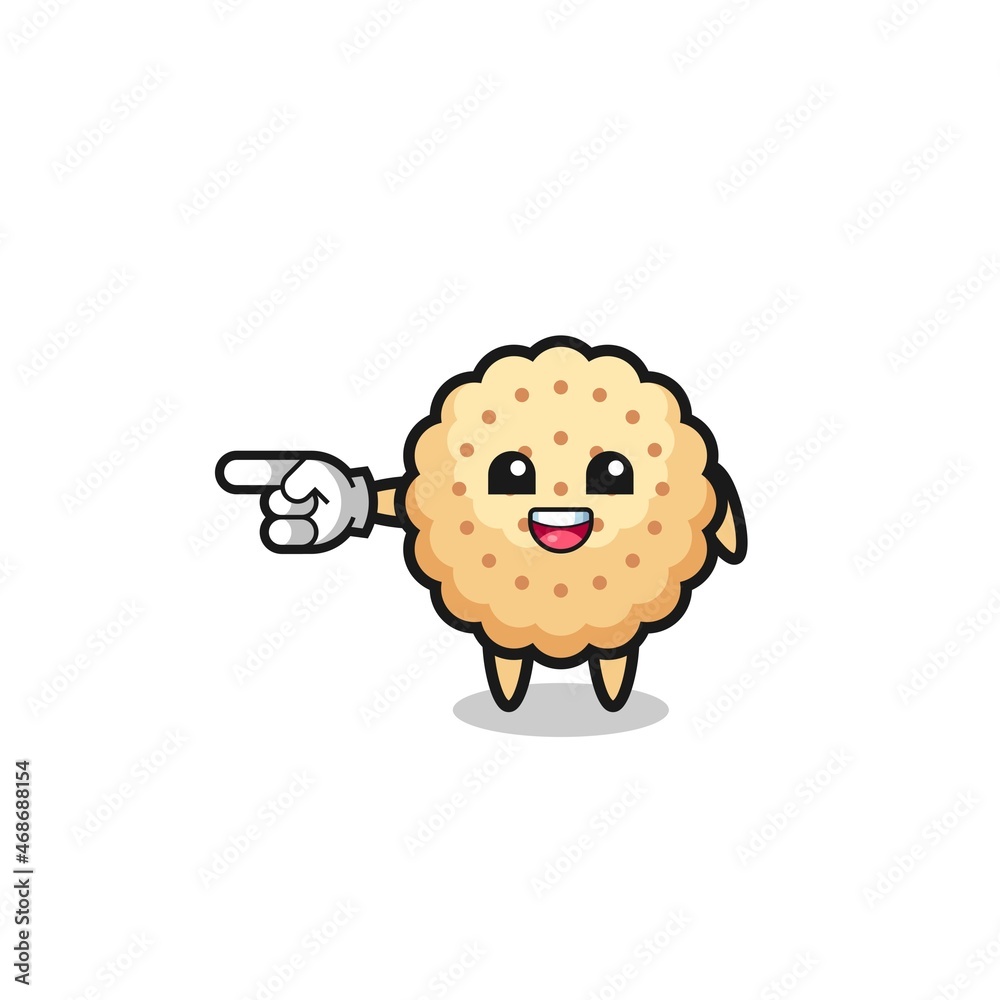 round biscuits cartoon with pointing left gesture round biscuits cartoon with pointing left gesture