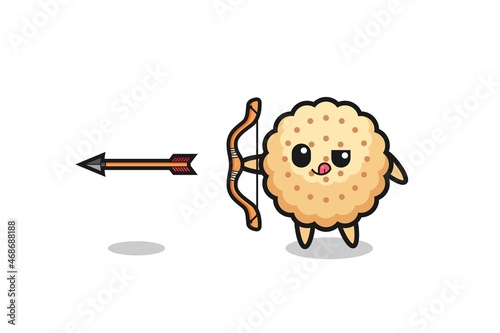 illustration of round biscuits character doing archery