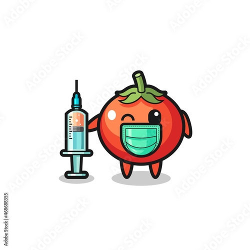 tomatoes mascot as vaccinator