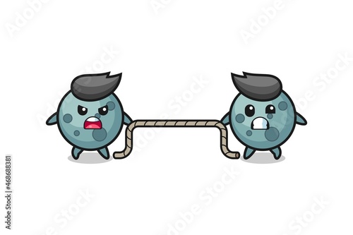 cute asteroid character is playing tug of war game