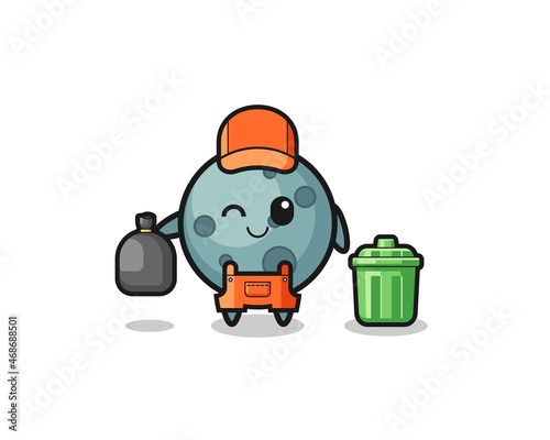 the mascot of cute asteroid as garbage collector