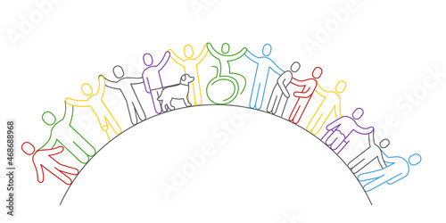 Inclusion and diversity concept. Line icon of inclusion. Line style silhouettes of people. Editable stroke. photo