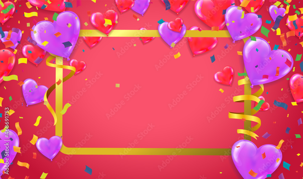 Color flying balloons isolated on Background with purple balloons. Vector Design