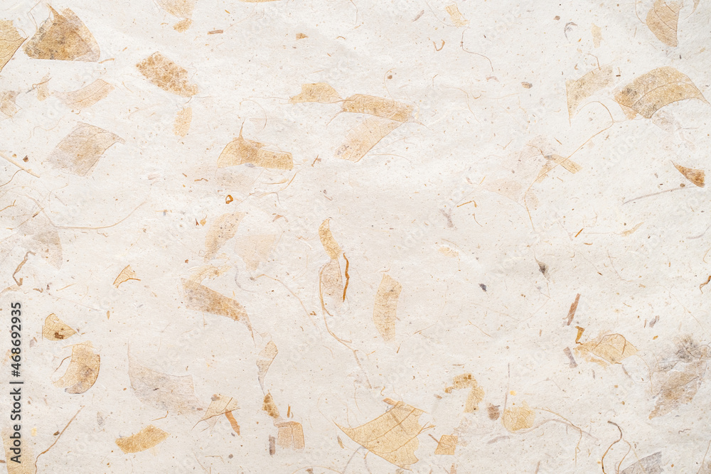 Fototapeta premium Brown craft paper texture background from made natural leaves. Recycled paper texture background banner concept.