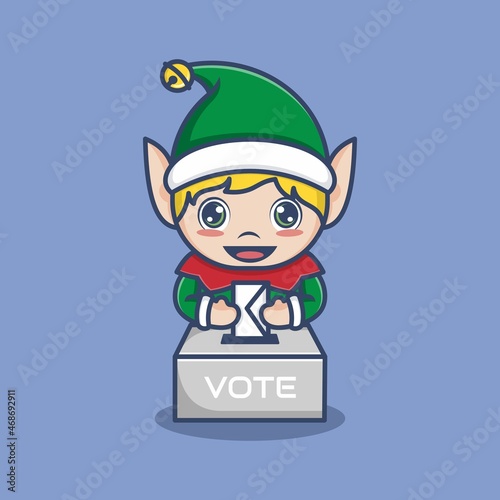 cute cartoon christmas elves collect democracy vote. vector illustration for mascot logo or sticker