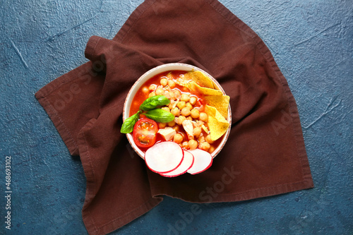 Bowl with tasty pozole soup...