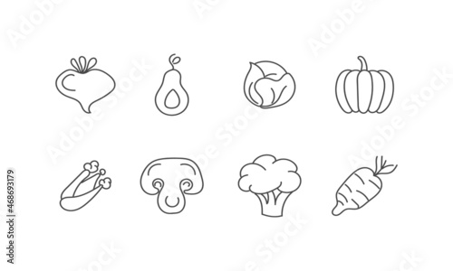 Set of flat vegetables in hand drawn doodle. © Little Monster 2070