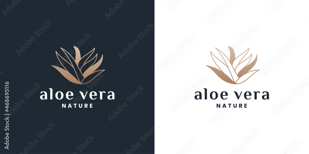 Obraz premium botany, aloe vera, logo design with golden color