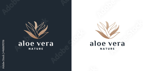 botany, aloe vera, logo design with golden color