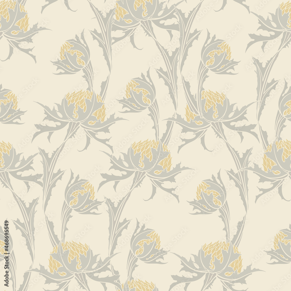 Floral seamless pattern. Abstract ornamental flowers. Flourish leaves background