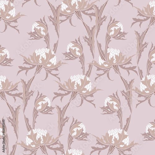 Floral seamless pattern. Abstract ornamental flowers. Flourish leaves background