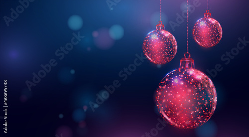 Wireframe Christmas ball, low poly style. Banner for the concept of Christmas or New Year.