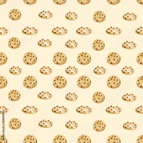 Seamless Pattern American Homemade Cookies Sweets Watercolor Hand-Served Fabric Textile Wrapping Paper