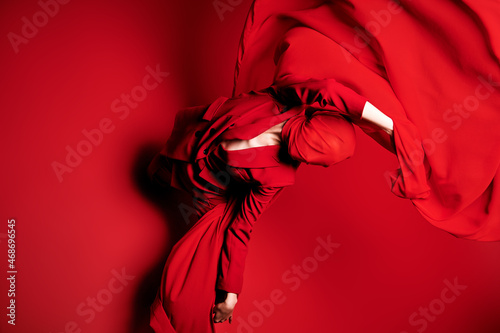 lady in bright red clothes