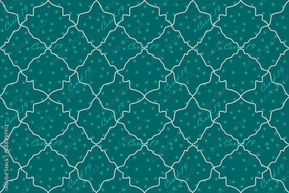 Covid-19 text watermark wallpaper for use as background and pattern for fashion fabrics and printed products, cyan color background, epidemic awareness concept. Covid-19 text watermark wallpaper for use as background and pattern for fashion fabrics and printed products, cyan color background, epidemic awareness concept.