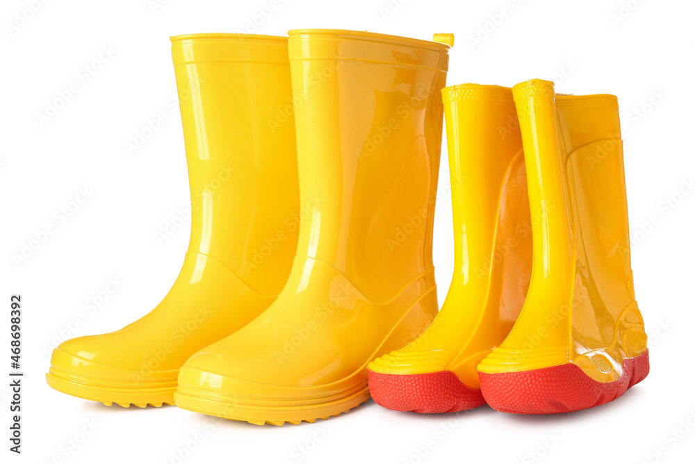Yellow rubber boots on white background Yellow rubber boots on white background