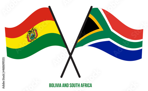 Bolivia and South Africa Flags Crossed And Waving Flat Style. Official Proportion. Correct Colors.