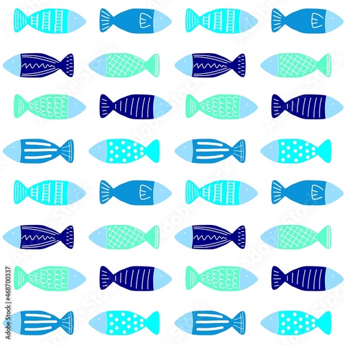魚模様 ブルー系 横