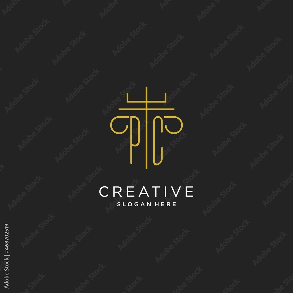 PC initial with monoline pillar logo style, luxury monogram logo design ...