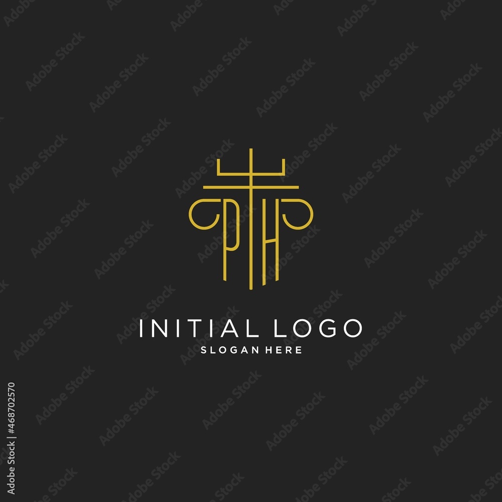 PH initial with monoline pillar logo style, luxury monogram logo design ...