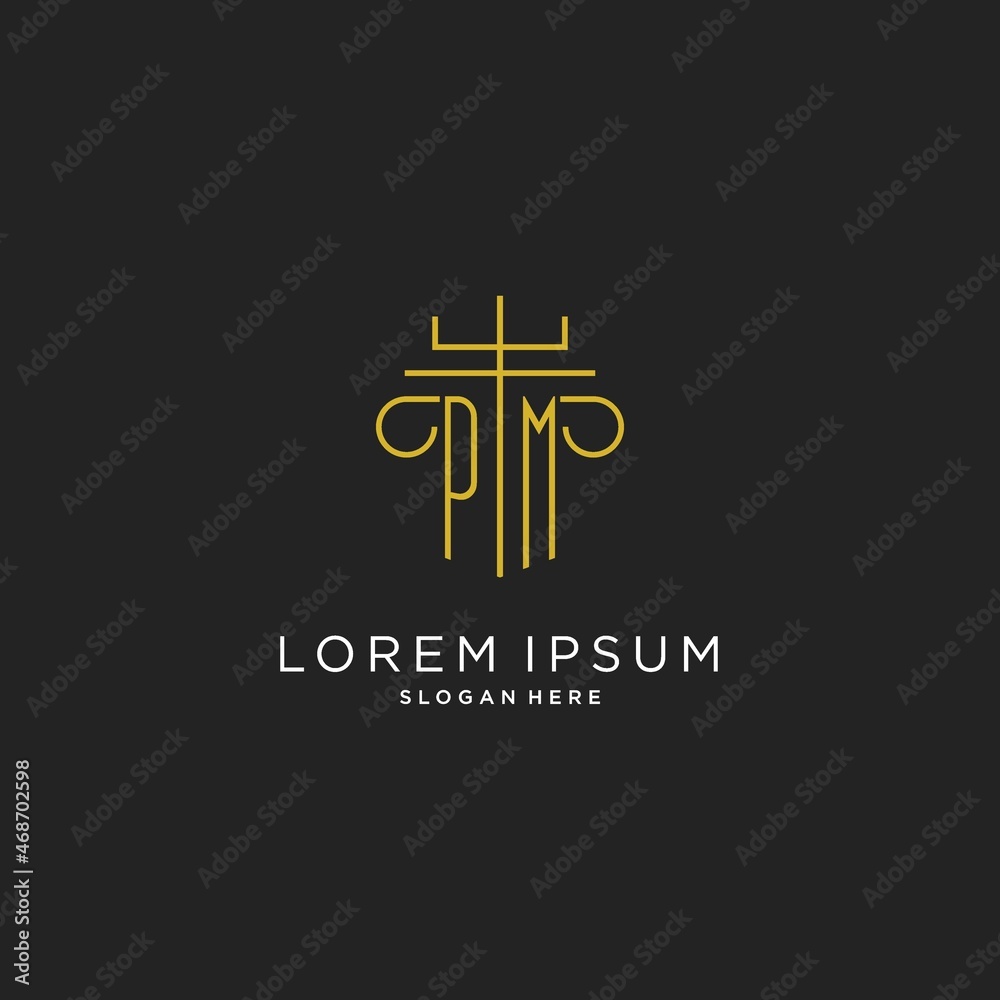 PM initial with monoline pillar logo style, luxury monogram logo design ...