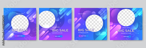 Set of sale discount square post social media template. Suit for flash sale, end year sale, Christmas sale, black Friday, summer sale, winter sale. Set of sale special offer banner template design.