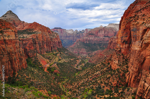 Overcast afternoon view from the end of the Canyon Overlook trail, Zion National Park, Utah, Southwest USA
