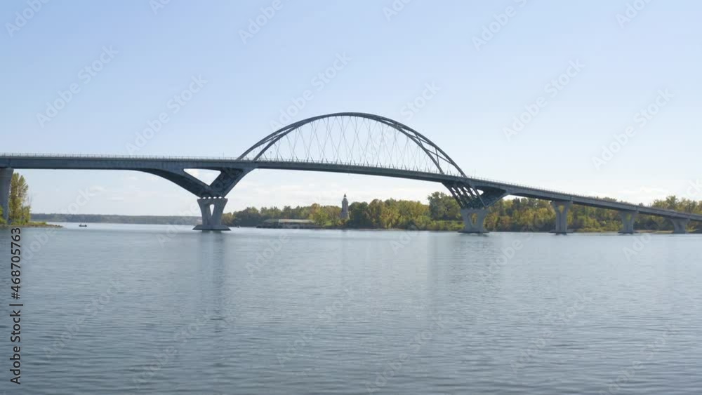 Establishing above water dolly shot of Lake Champlain bridge in New York. Establishing above water dolly shot of Lake Champlain bridge in New York.