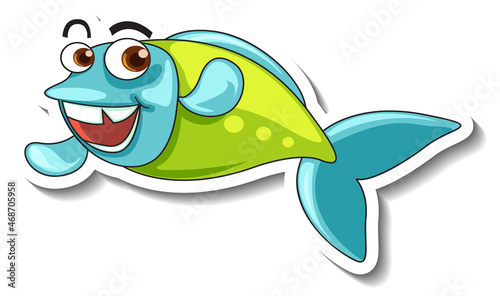 Sea Animal Cartoon Sticker with Cute Fish