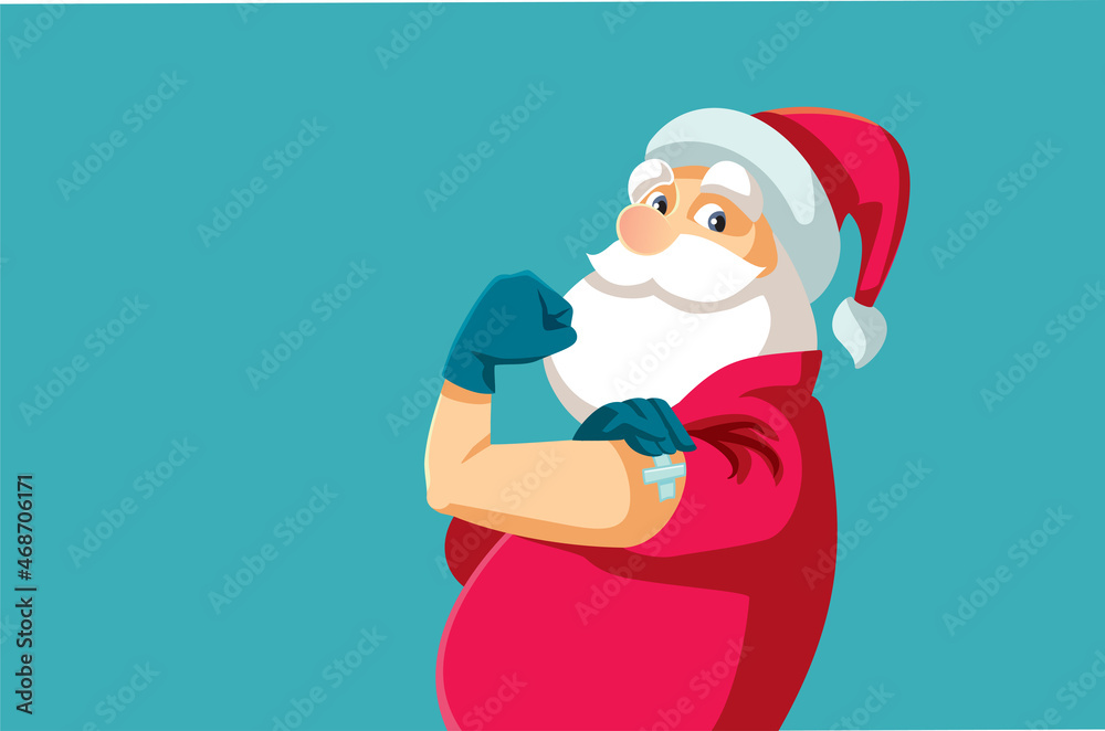 Santa Claus Showing Vaccinated Arm Vector Cartoon - obrazy, fototapety, plakaty 