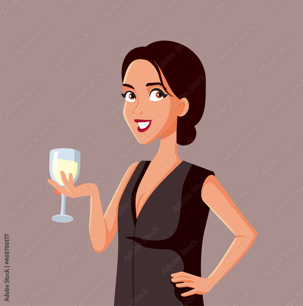 Happy Woman Holding a Glass of Champagne Vector Illustration Happy Woman Holding a Glass of Champagne Vector Illustration