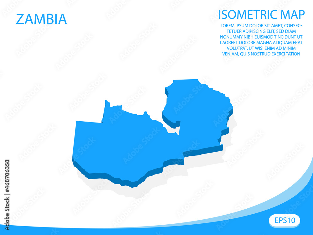 Modern vector isometric of Zambia blue map. elements white background for concept map easy to edit and customize. eps 10 Modern vector isometric of Zambia blue map. elements white background for concept map easy to edit and customize. eps 10
