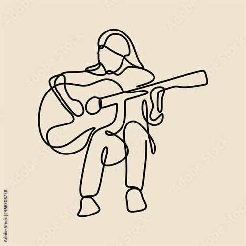 girl female play guitar oneline continuous single line art