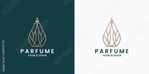 perfume, fragrance logo design with abstract leaf