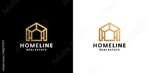 modern house logo design monogram with golden color