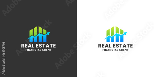 real estate invest logo design house stats and arrow combine