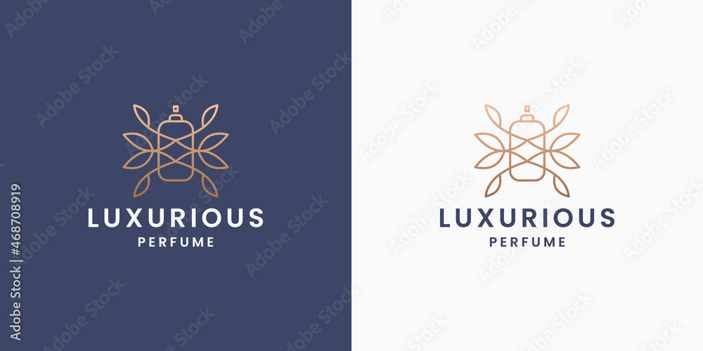 natural perfume logo design. perfume bottle combine with leaf, abstract flower natural perfume logo design. perfume bottle combine with leaf, abstract flower