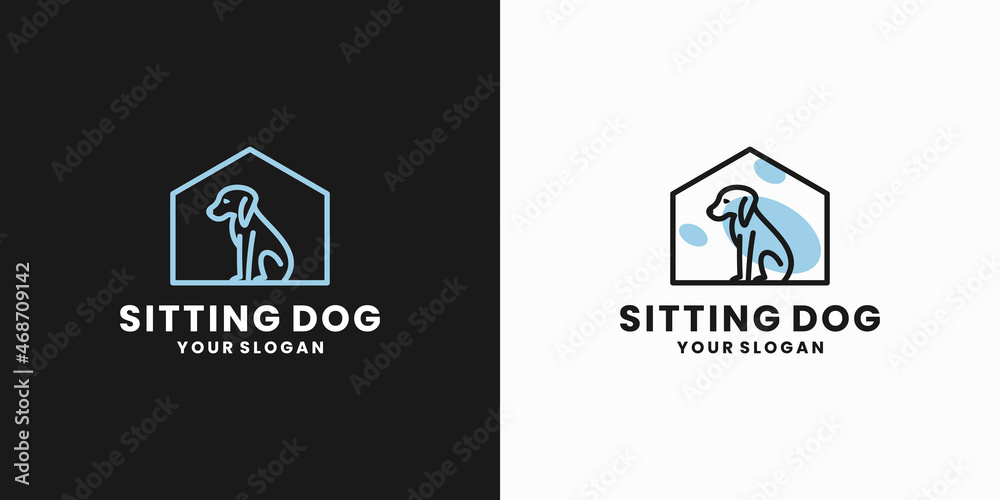 sitting dog logo. dog house logo design for pet shop, pet care sitting dog logo. dog house logo design for pet shop, pet care