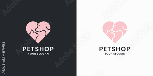 love cat and dog logo design. pet shop logo design