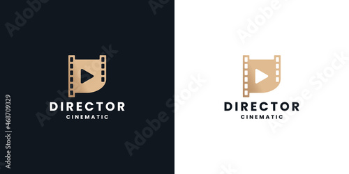 luxury P video logo design. abstract letter P combine with film clip logo