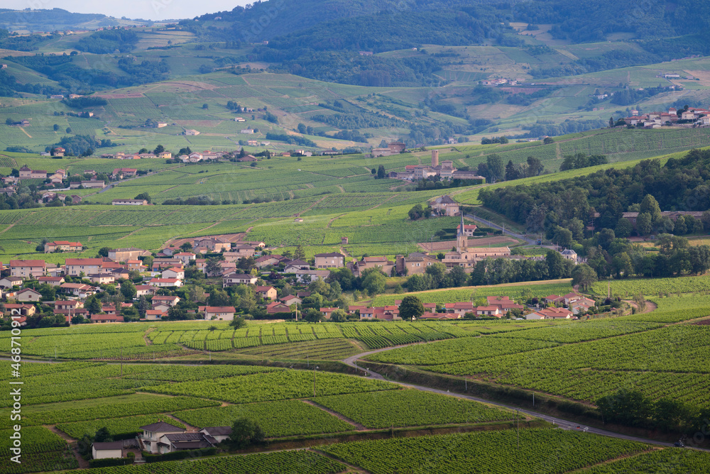 Odenas village with vineyards landscape, Beaujolais